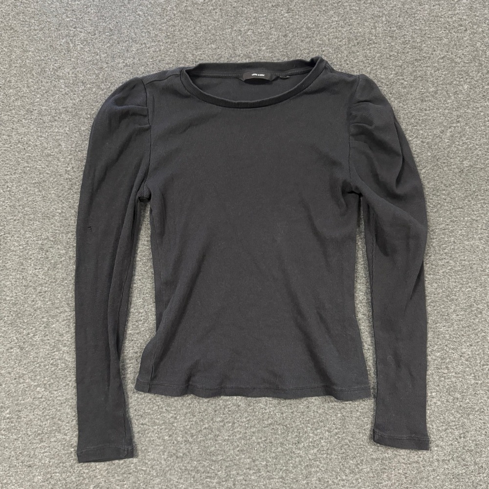 Vero Moda Ribbed Puff Sleeve Top Womens Small Black Good Long Sleeve